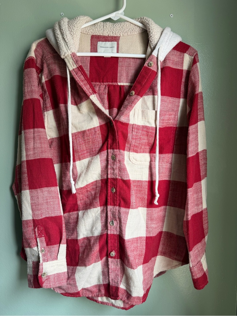 American Eagle Plaid Hooded Flannel